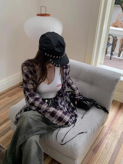 Women's Vintage Plaid Ruffled Collar Blouse