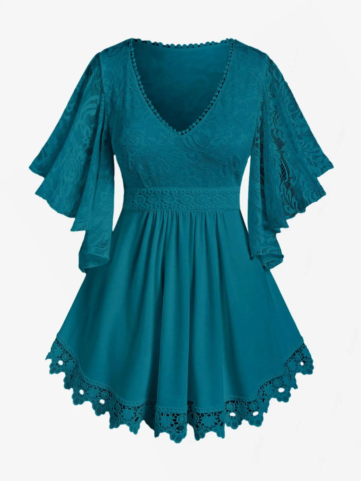 Women's Flower Lace Insert Criss-Cross T-Shirt
