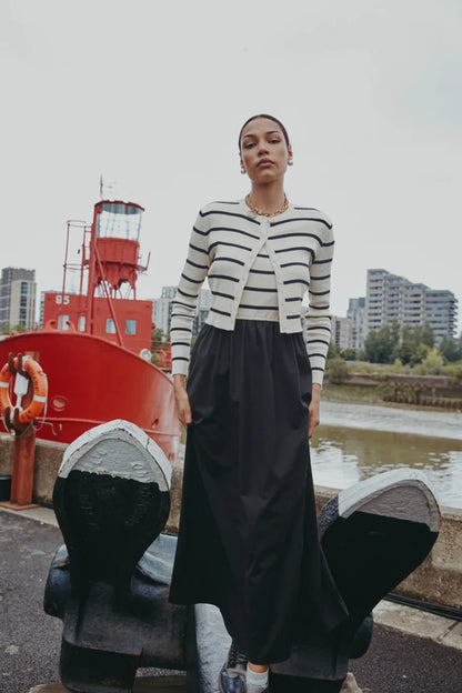 Stripe Knit Cardigan + Sleeveless Maxi Dress Matching Set