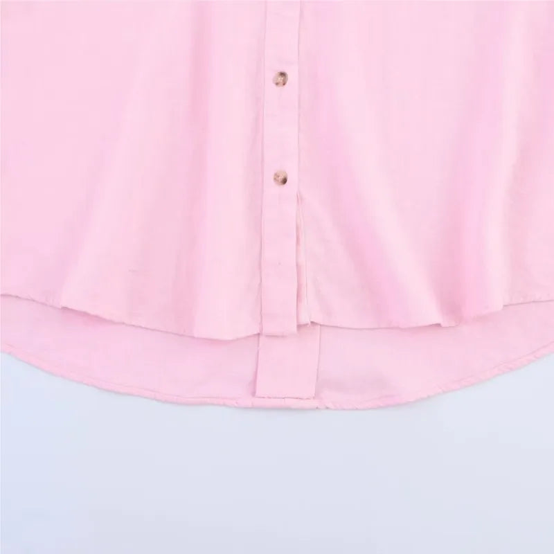 Women's Wide Sleeve Linen Shirt - Asymmetric Hem Button-Up Blouse