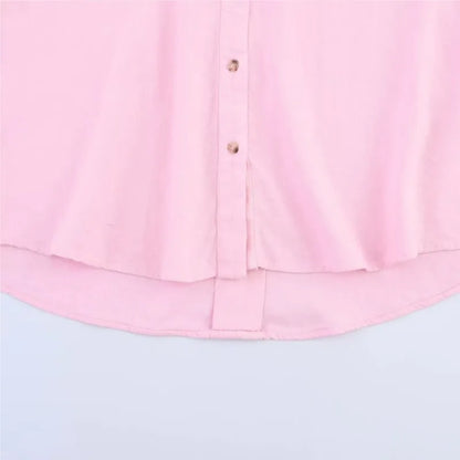 Women's Wide Sleeve Linen Shirt - Asymmetric Hem Button-Up Blouse