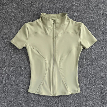 Quick-Dry Full Zip Short Sleeve Yoga Top