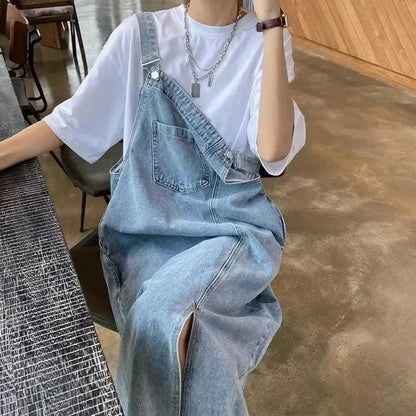 Denim Overall Dress Women Sleeveless Jeans Dress Spaghetti Strap Casual Loose