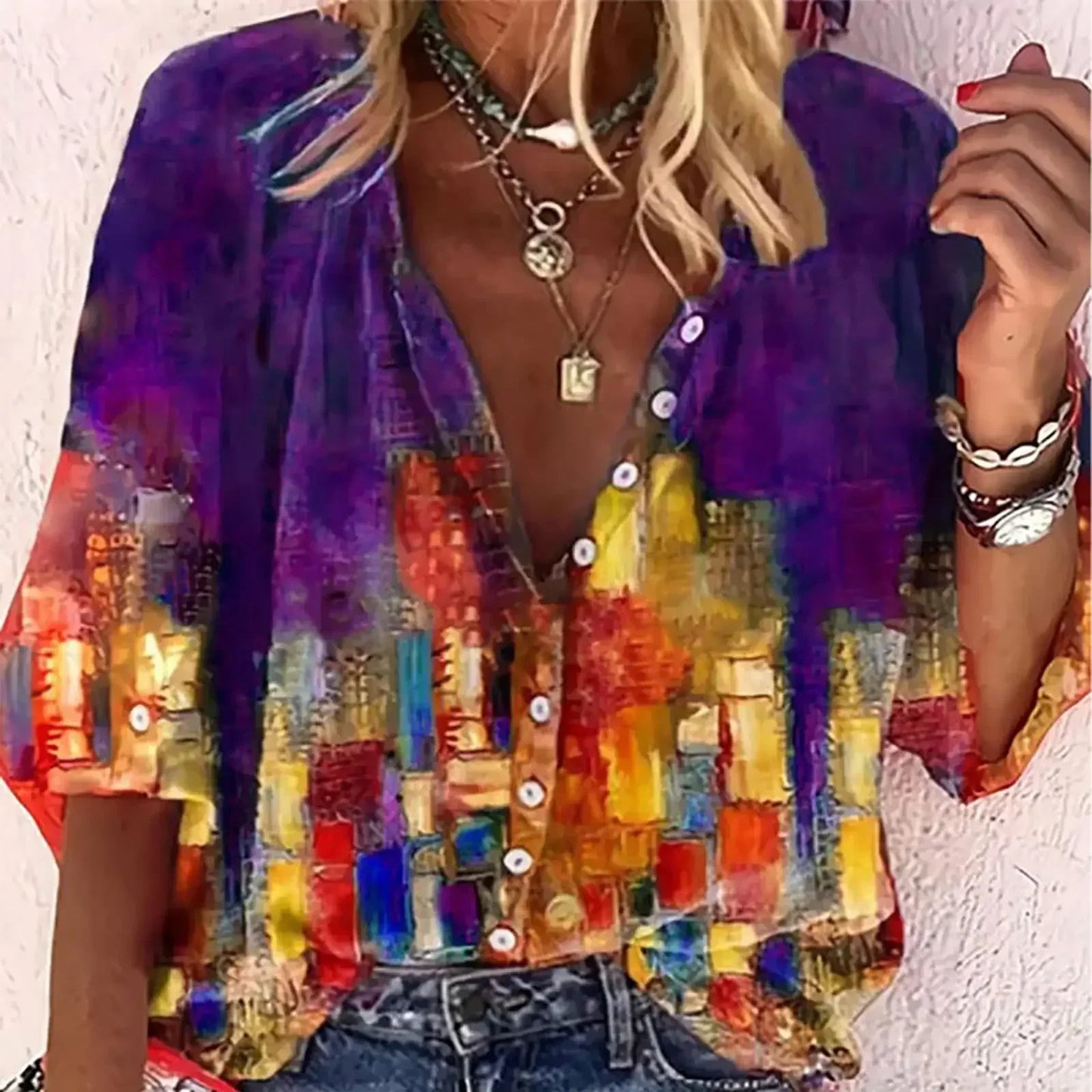 Women's Oil Painting Print Blouse