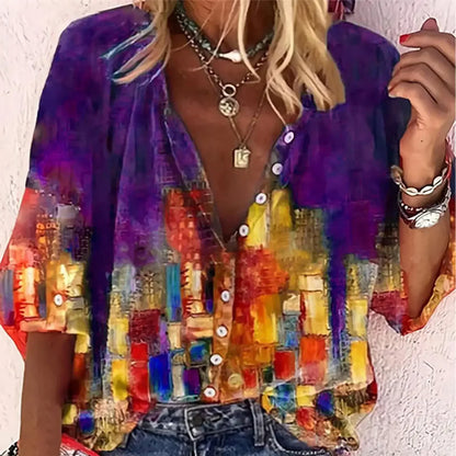 Women's Oil Painting Print Blouse