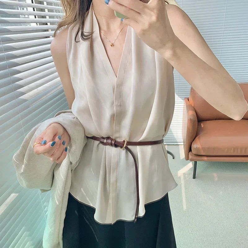 V-Neck Silk Sleeveless Tank Top Blouse
