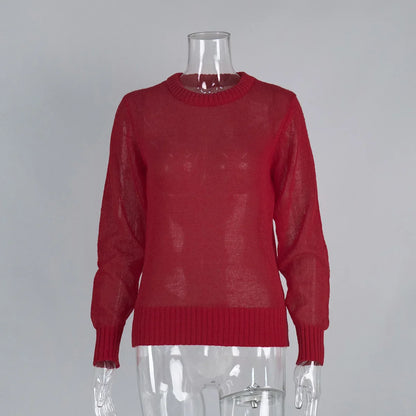 Round Neck Knit Sweater Long Sleeve Loose Fit Spliced Pullover