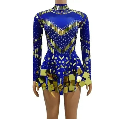 Women's Mirror Sequin Party Dress - Stretch Stage Dance Dress