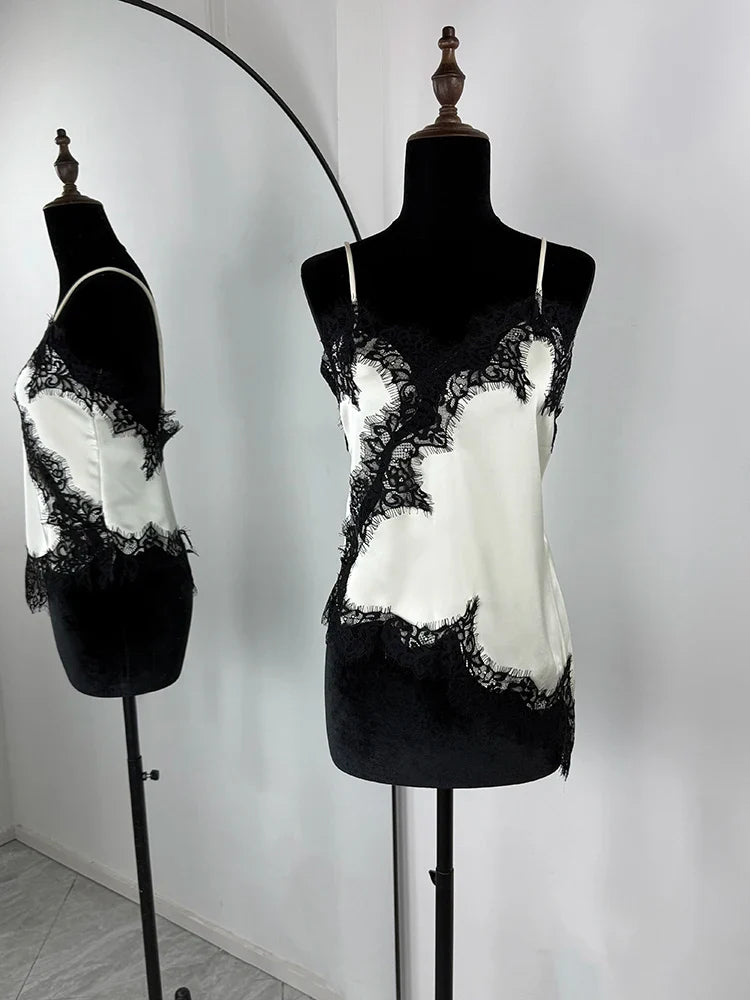Lace Patchwork Spaghetti Strap Backless Mini Dress