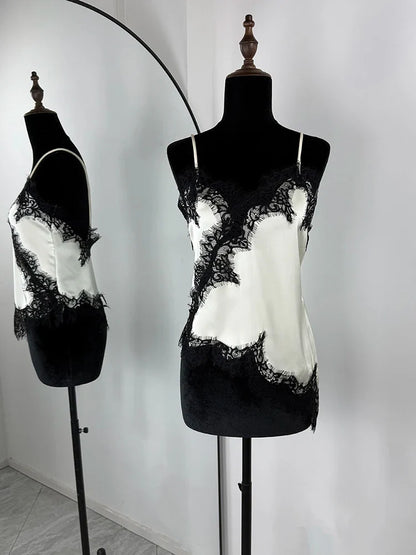 Lace Patchwork Spaghetti Strap Backless Mini Dress