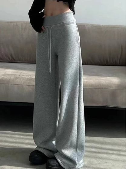 High Waist Straight Pants Loose Fit Pockets Full Length