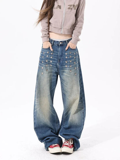 Retro Distressed Wide-Leg Jeans