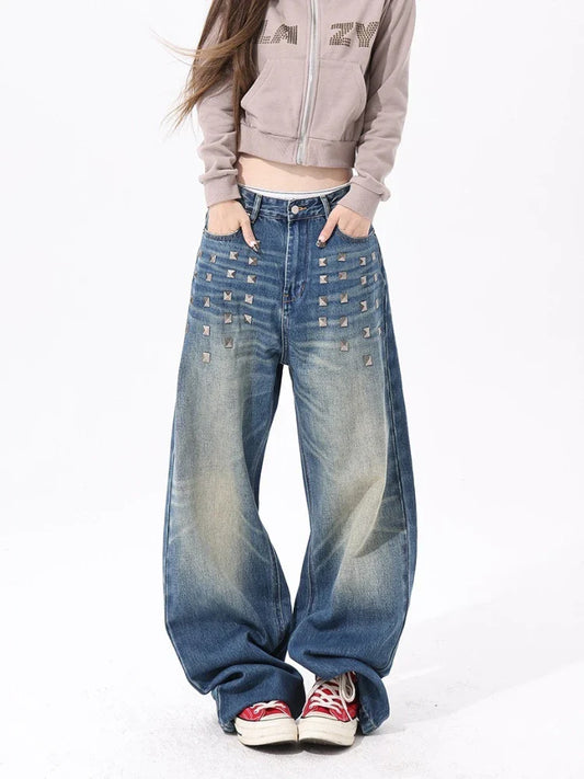 Retro Distressed Wide-Leg Jeans