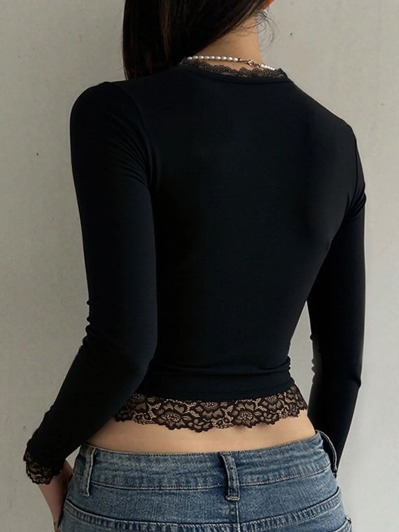 Y2K Fairy Graphic Lace Trim Long Sleeve Tee