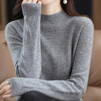 Mock Neck Cashmere Sweater Long Sleeve Loose Fit Pullover