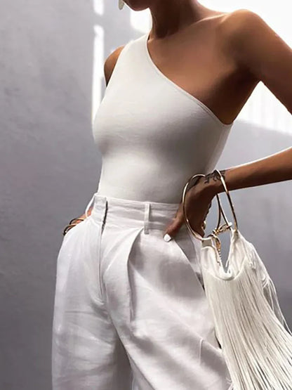 One Shoulder Backless Sports Crop Tank Top