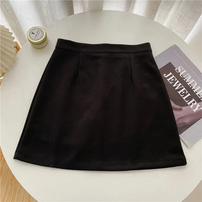 High-Waisted Plus-Size Woolen A- Line Skirt For Women New Arrival Black Petite Short Skirt With Hip Covering