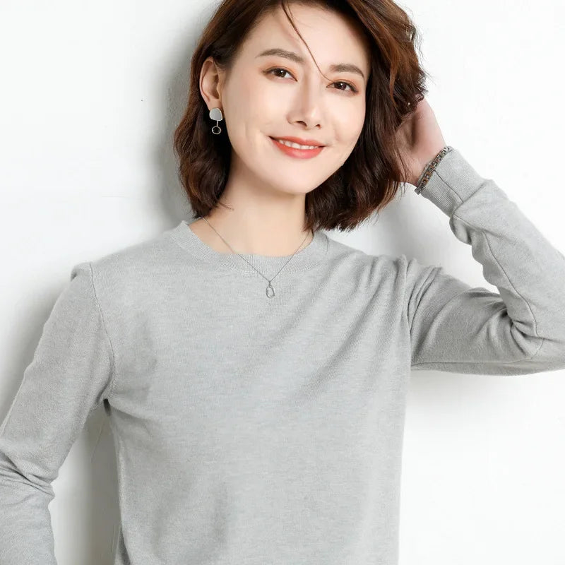 Round Neck Knit Sweater Long Sleeve Regular Fit Pullover