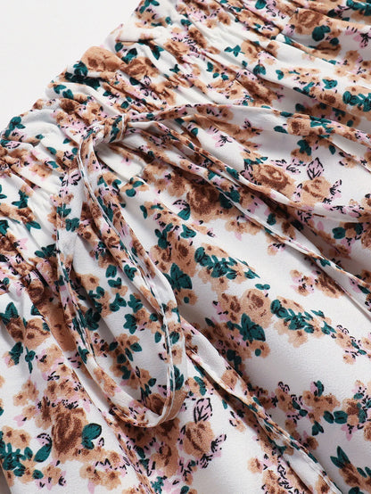 Women's Vintage Floral Tiered Midi Skirt
