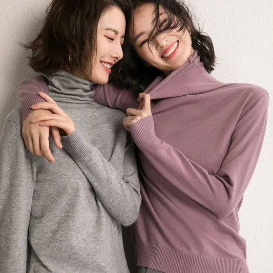 Turtleneck Knit Sweater Long Sleeve Slim Fit Pullover