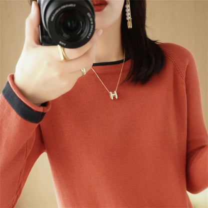 Round Neck Cotton Knit Sweater Long Sleeve Regular Fit