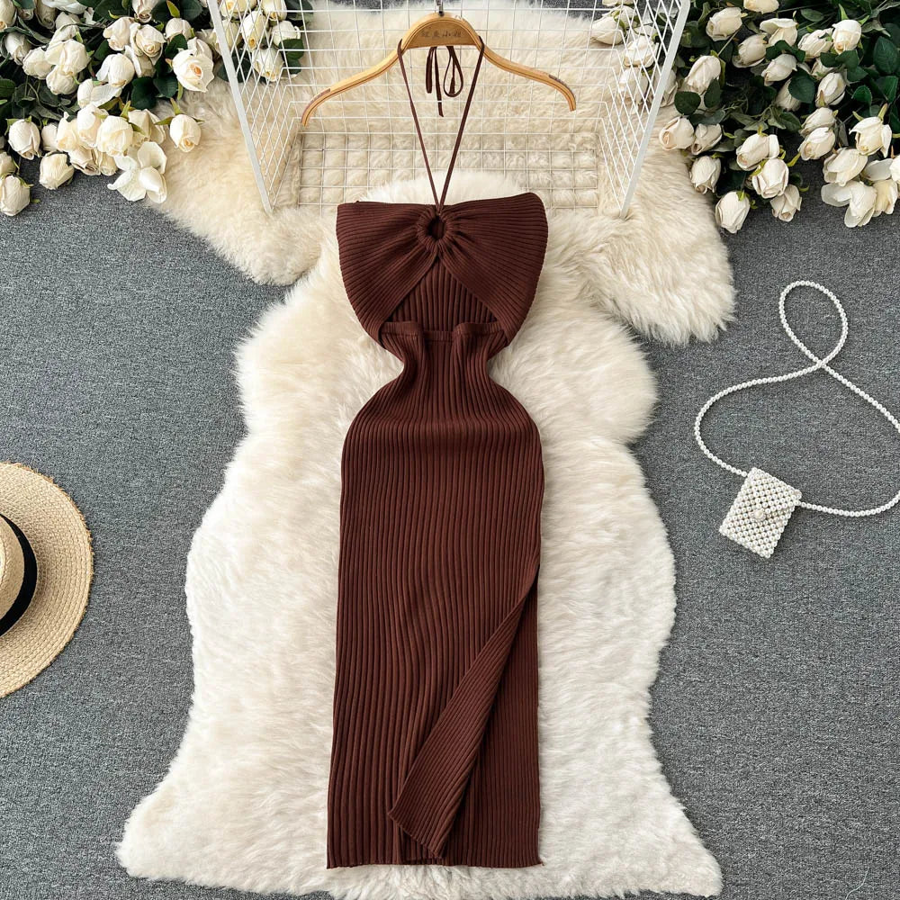 YuooMuoo Chic Fashion Sexy Package Hips Split Knitted Dress Women Slim Elastic Bodycon Party Dress Streetwear Outfit