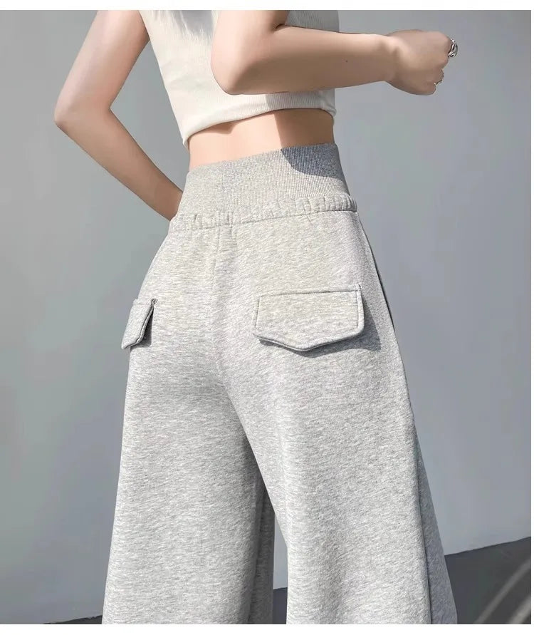 High Waist Straight Pants Loose Fit Pockets Full Length