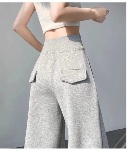 High Waist Straight Pants Loose Fit Pockets Full Length