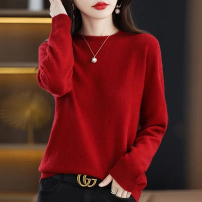 Round Neck Crochet Knit Sweater Long Sleeve Loose Fit Pullover