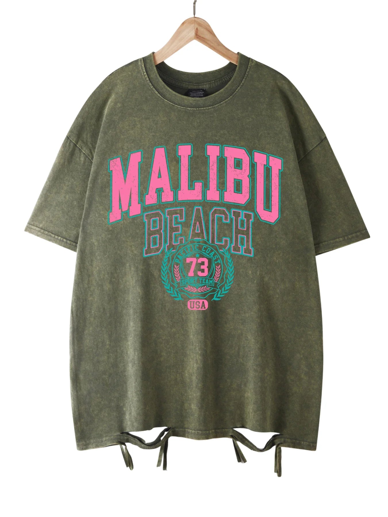 Malibu Beach Letter Print Washed Oversized Tee