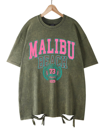 Malibu Beach Letter Print Washed Oversized Tee