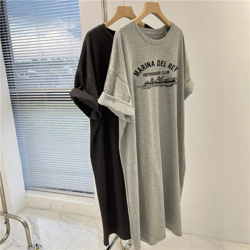 Plus Size Printed Summer Dress Women Loose Short Sleeve Round Neck Casual
