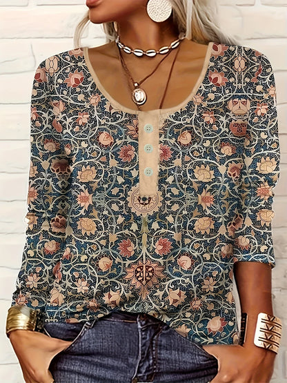 Women's Ethnic Print Long-Sleeve Top