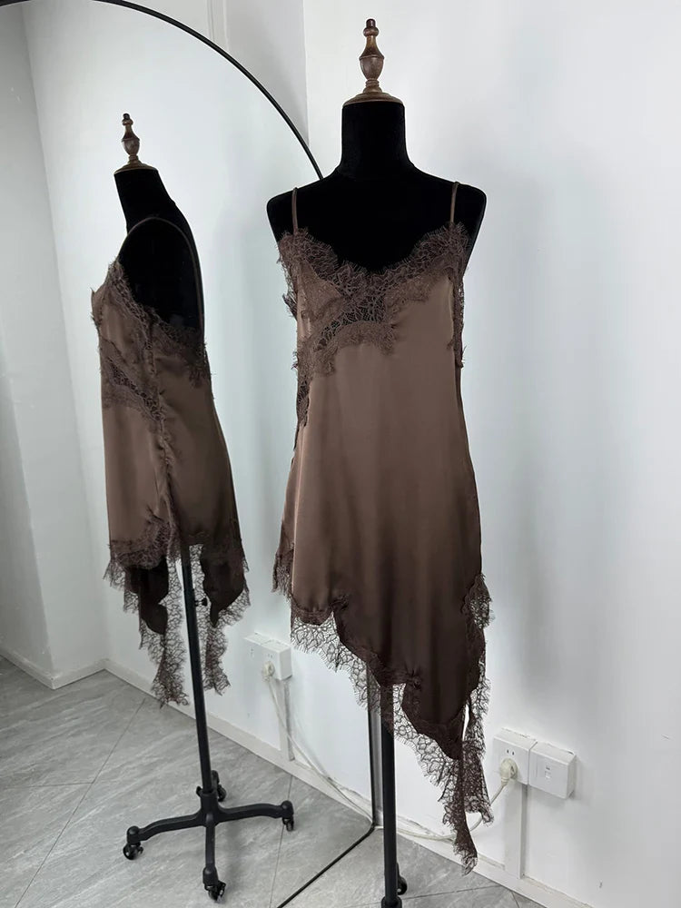 Lace Patchwork Spaghetti Strap Backless Mini Dress
