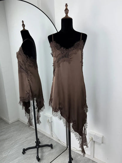 Lace Patchwork Spaghetti Strap Backless Mini Dress