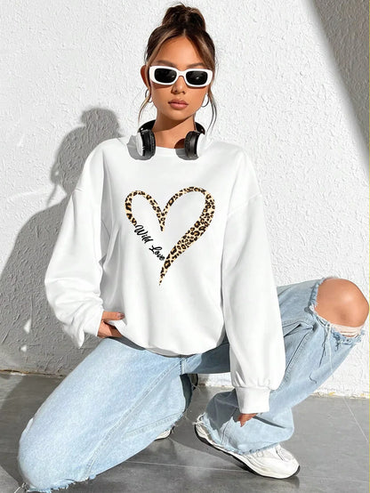 Round Neck Cartoon Print Sweatshirt Long Sleeve Loose Fit with Fur Liner