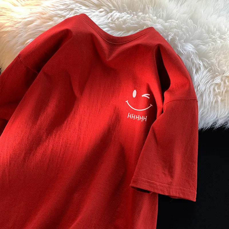 Smiling Face Print Oversized Unisex Tee