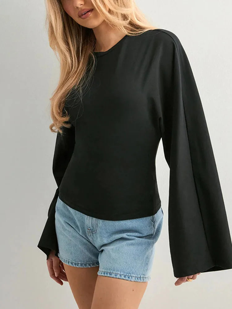 Women's Long-Sleeve O-Neck Crop Top