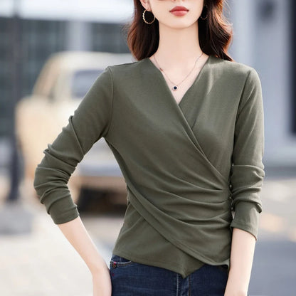 Women's Irregular V-Neck Long-Sleeve T-Shirt