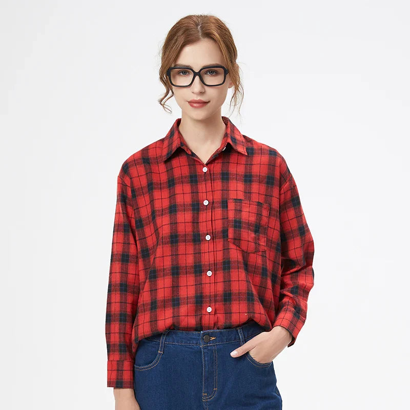 Women's Plaid Shirt Casual Female Long Sleeve Blouses and Tops Fresh College Style Lady Checked Shirts Clothes