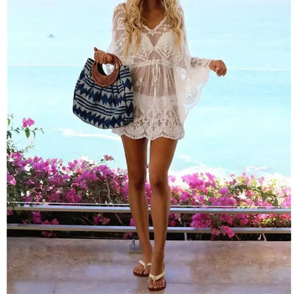 Lace Beach Pareo Beachwear Swim Suit Cover Up Playa Pareo Tunics for Beach Tunic Swimwear Women