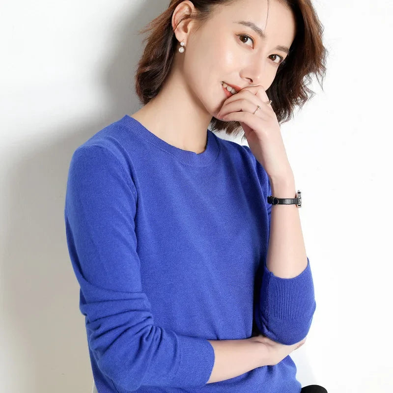 Round Neck Knit Sweater Long Sleeve Regular Fit Pullover