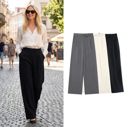 High Waist Straight Pants Front Zipper Regular Fit Full Length