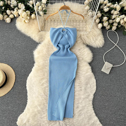 YuooMuoo Chic Fashion Sexy Package Hips Split Knitted Dress Women Slim Elastic Bodycon Party Dress Streetwear Outfit