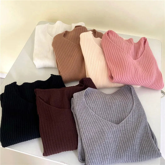 Women Sweaters Femme Basic Solid Jersey Tops Fashion Clothes