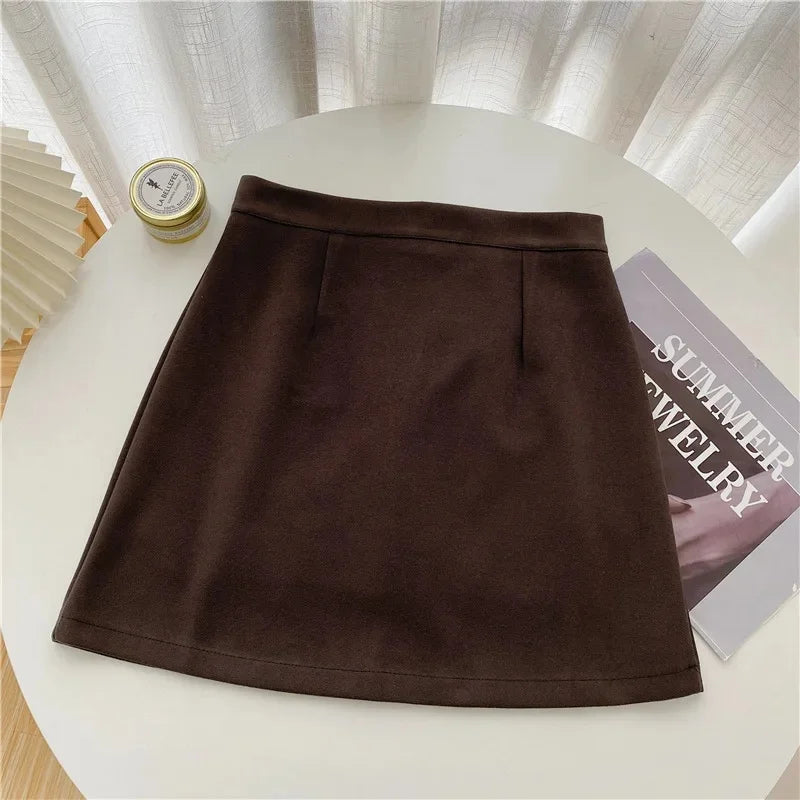 High-Waisted Plus-Size Woolen A- Line Skirt For Women New Arrival Black Petite Short Skirt With Hip Covering