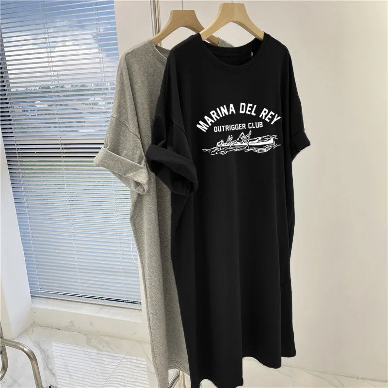 Plus Size Printed Summer Dress Women Loose Short Sleeve Round Neck Casual