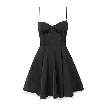Women Sexy Elegant Sling A-Line Mini Dress Birthday Party Satin Dress