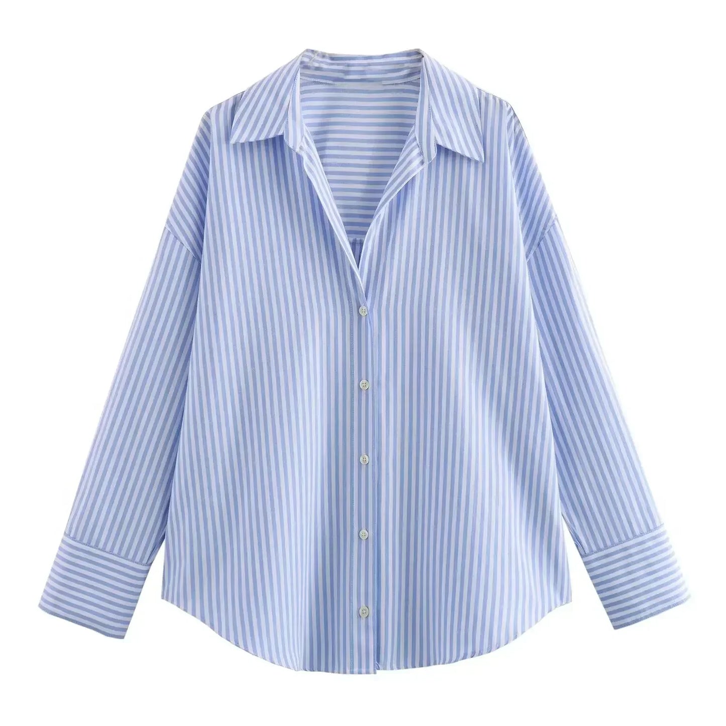Women's Oxford Button-Up Blouse - Long Sleeve Lapel Shirt