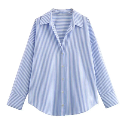 Women's Oxford Button-Up Blouse - Long Sleeve Lapel Shirt